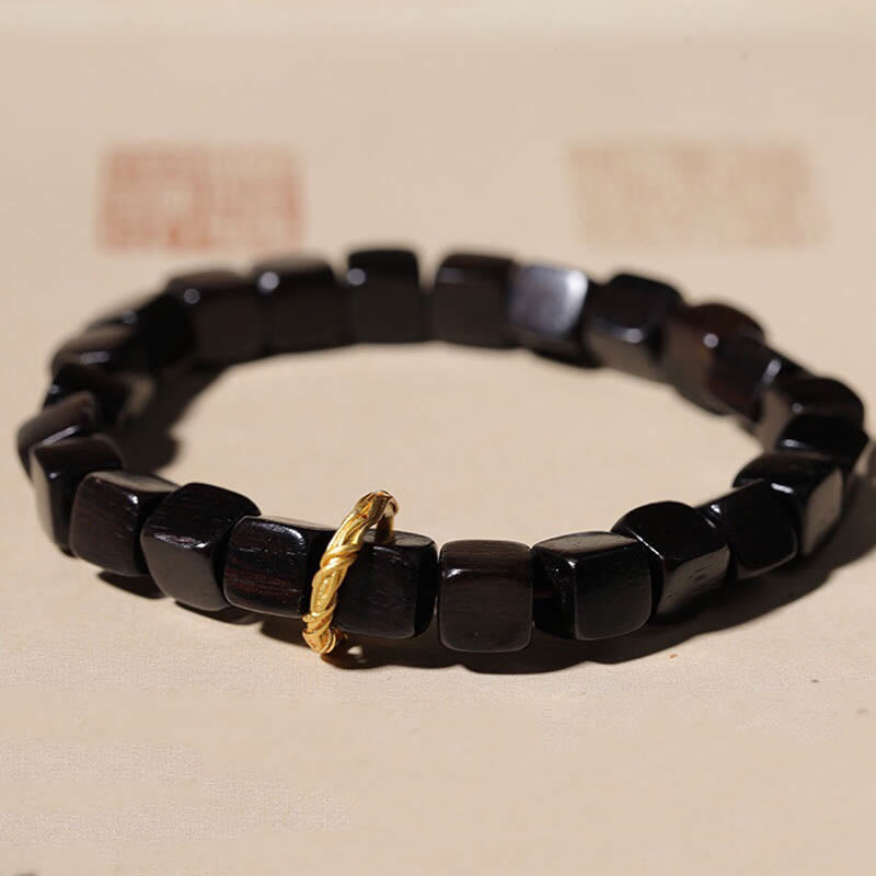Buddha Stones Tibetan Ebony Wood Square Beads Peace Calm Bracelet
