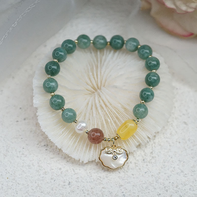 Buddha Stones Jade Sea Shell Ruyi Lock Luck Bracelet