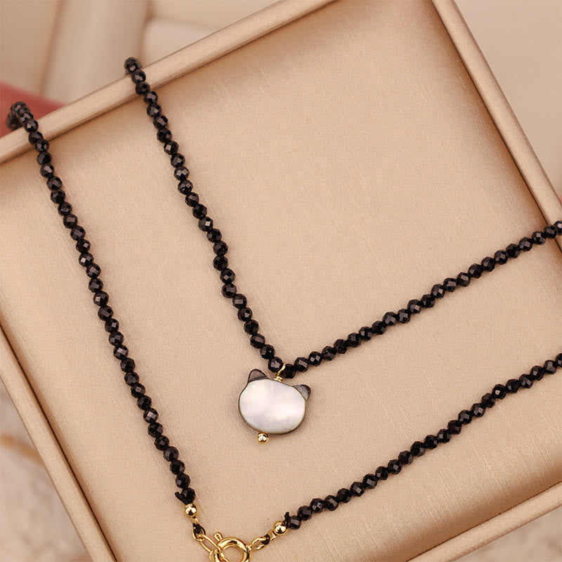 Buddha Stones Black Spinel Cat Motivate Choker Necklace