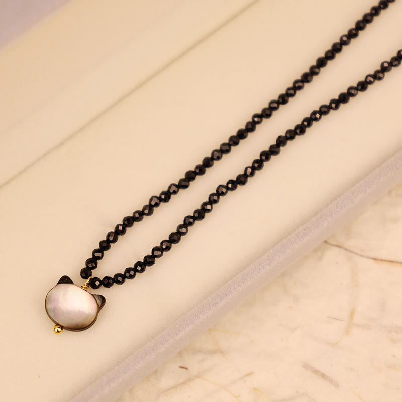 Buddha Stones Black Spinel Cat Motivate Choker Necklace