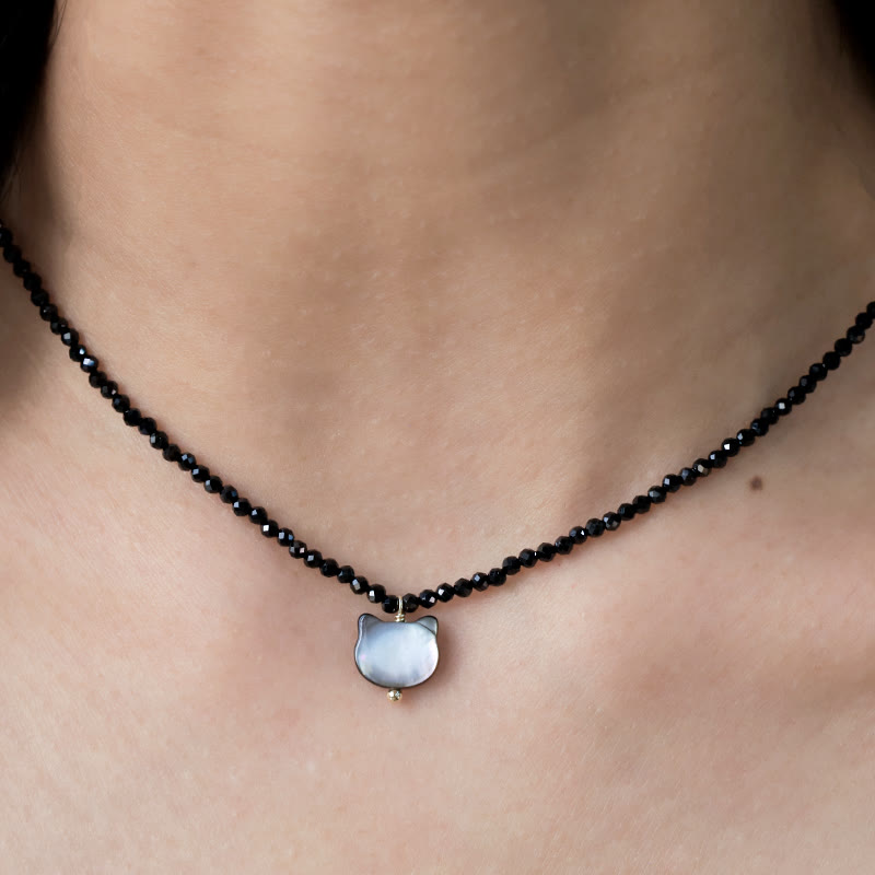 Buddha Stones Black Spinel Cat Motivate Choker Necklace