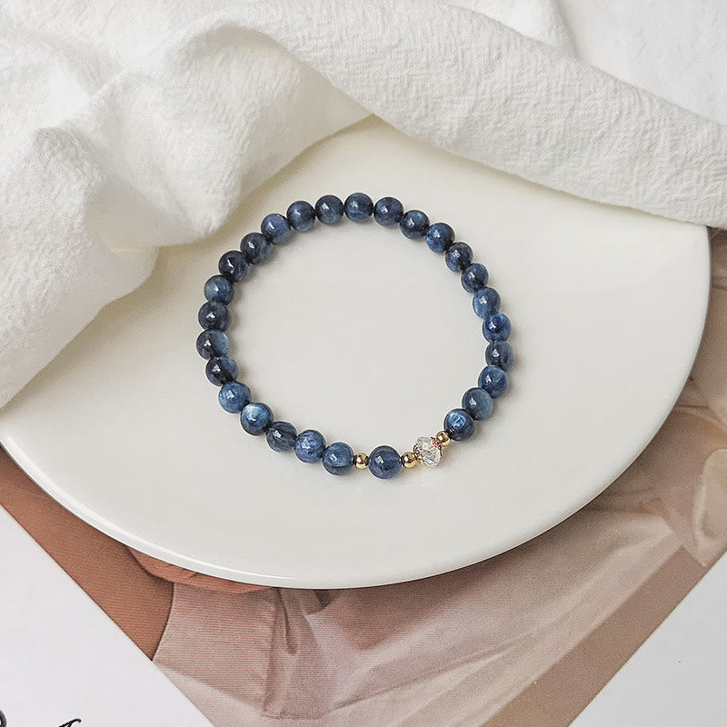 Buddha Stones 14k Gold Plated Copper Aquamarine White Crystal White Agate Blue Crystal Healing Bracelet