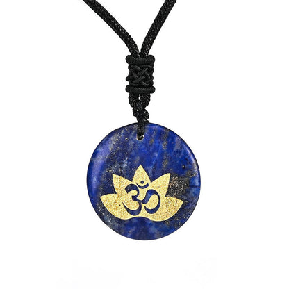 Buddha Stones Om Lotus Symbol Various Crystal Amethyst Tiger Eye Healing Necklace Pendant