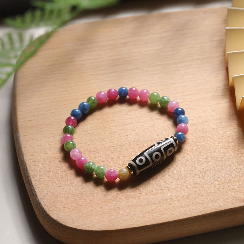Buddha Stones Tibetan Tiger Eye Tourmaline Nine-eye Dzi Bead Protection Bracelet