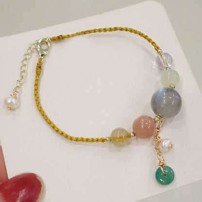 Buddha Stones Moonstone Sunstone Beads Peace Buckle Charm Healing Bracelet