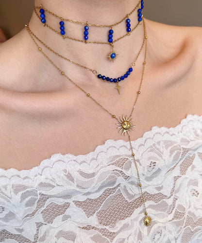 Blue Wenshixing Solar Tassel Layering Alloy Three Piece Set Pendant Necklace