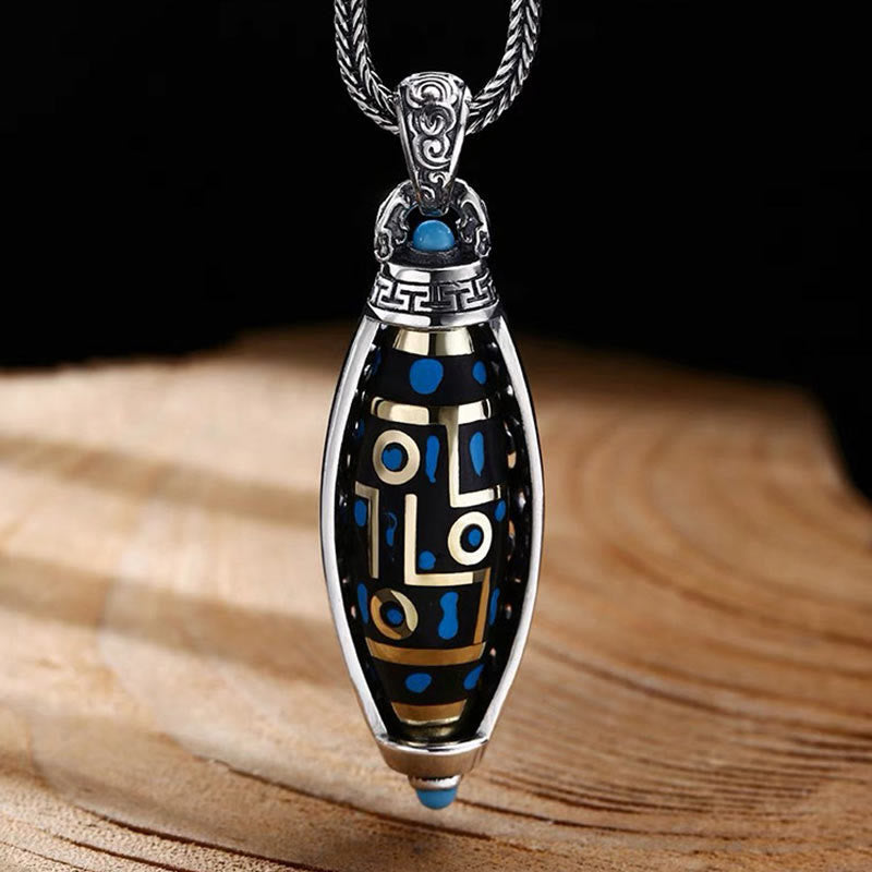 Buddha Stones Tibetan Om Mani Padme Hum Nine-eye Dzi Bead Pattern Peace Purity Rotatable Necklace Pendant