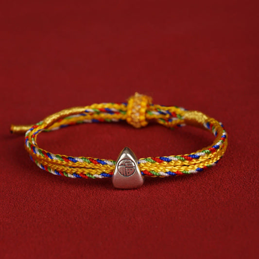 925 Sterling Silver Red String Fu Character Luck Bracelet