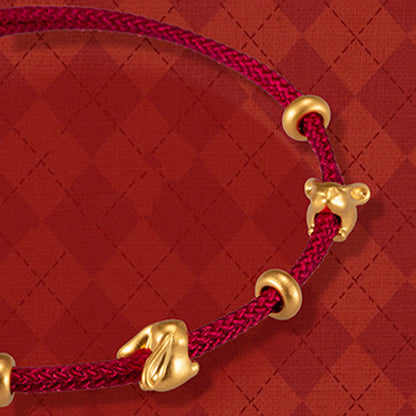 999 Gold Lucky Rabbit Red String Bracelet for Luck