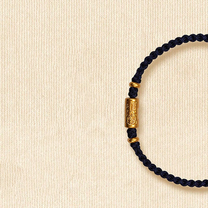 Buddha Stones 999 Gold Good Luck Amulet Carved Design Handmade Strength Braided Rope Bracelet