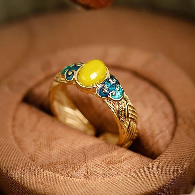 Adjustable Amber Copper Ring With Auspicious Clouds for Focus
