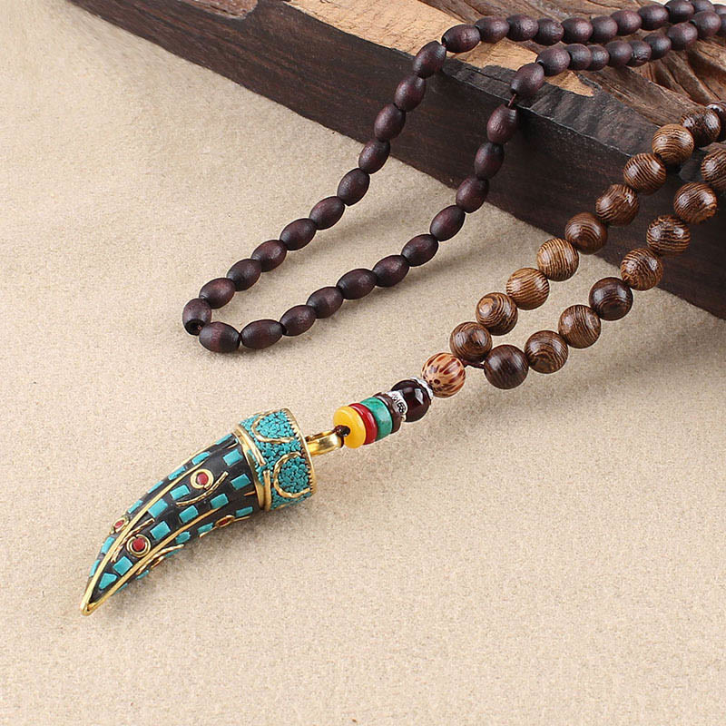 Buddha Stones Tibet Wenge Wood Om Mani Padme Hum Om Symbol Mantra Horn Pattern Protection Necklace Pendant