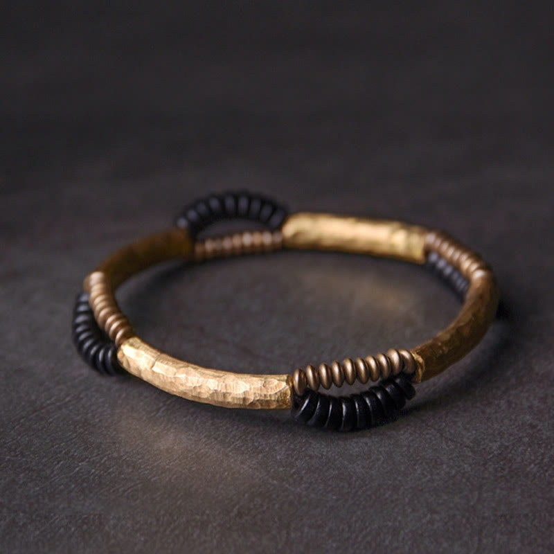 Buddha Stones Ebony Wood Copper Luck Wealth Handmade Bracelet