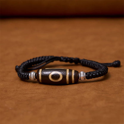 Buddha Stones Tibetan Nine-eye Dzi Bead Three-eyed Dzi Bead Wealth Protection Rope Bracelet