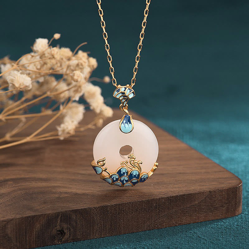 Buddha Stones White Jade Peace Buckle Mountains and Sea Luck Necklace Pendant