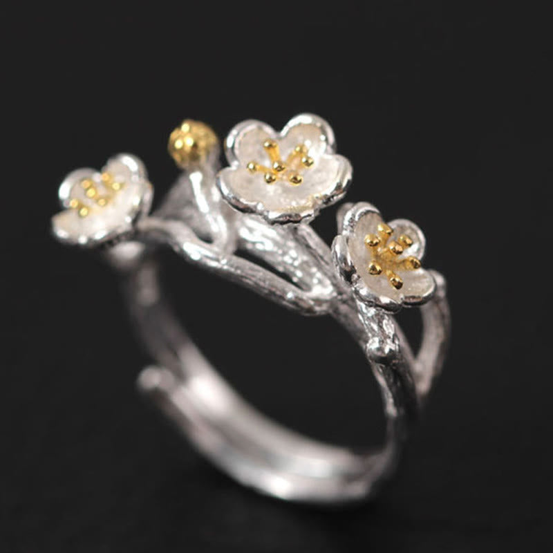 925 Sterling Silver Plum Blossom Calm Ring for