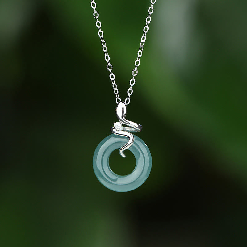Buddha Stones 925 Sterling Silver 18k Gold Jade Peace Buckle Spirit Snake Peace Necklace Pendant