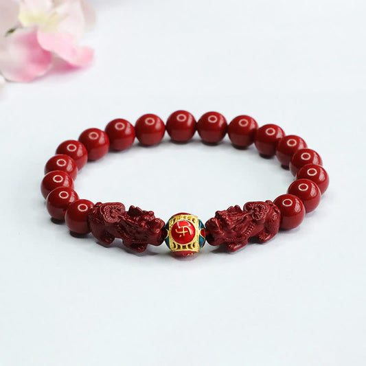 Buddha Stones Cinnabar Double Pixiu Keep Away Evil Spirits Bracelet