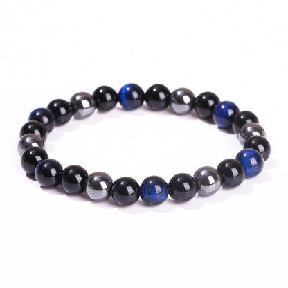 8mm Tiger Eye Obsidian Hematite Bracelet for Protection