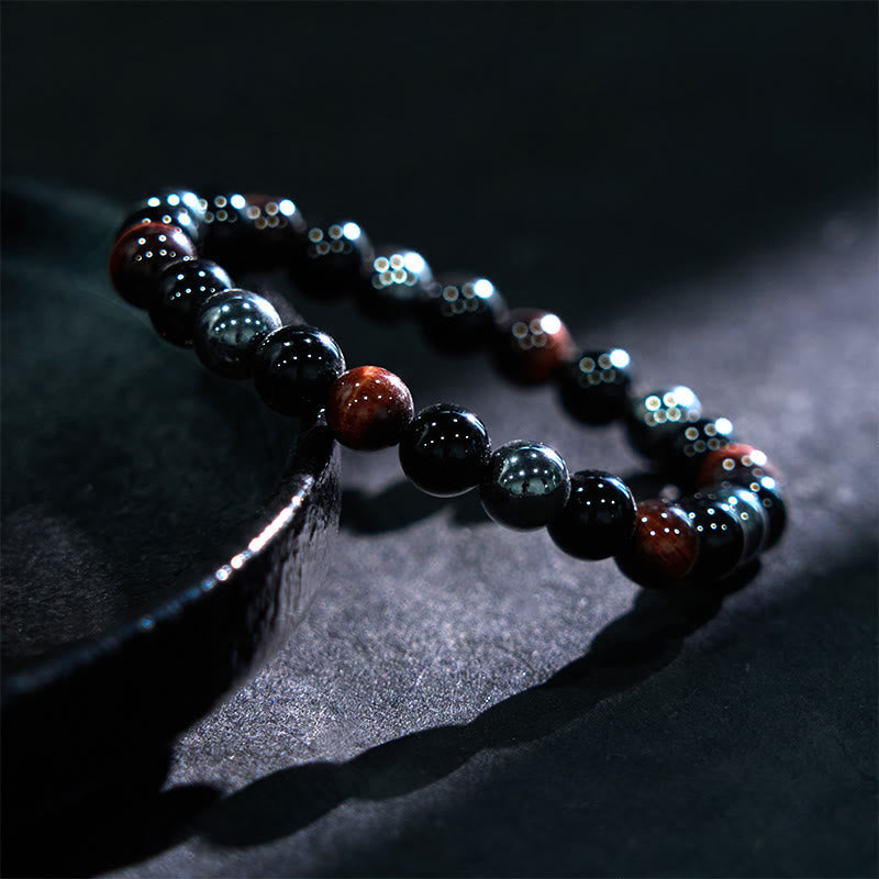8mm Tiger Eye Obsidian Hematite Bracelet for Protection
