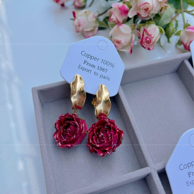 Real Flowers Patchwork Metal Accessories Trim Earrings(each One Is Unique)(17 Colors)