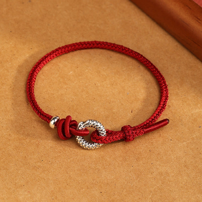 Buddha Stones 999 Sterling Silver Year of the Dragon Peace Buckle Luck Bracelet