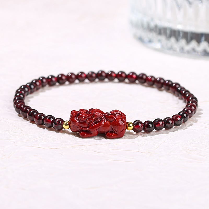 Buddha Stones Garnet Cinnabar Pixiu Strawberry Quartz Square Bead Protection Bracelet
