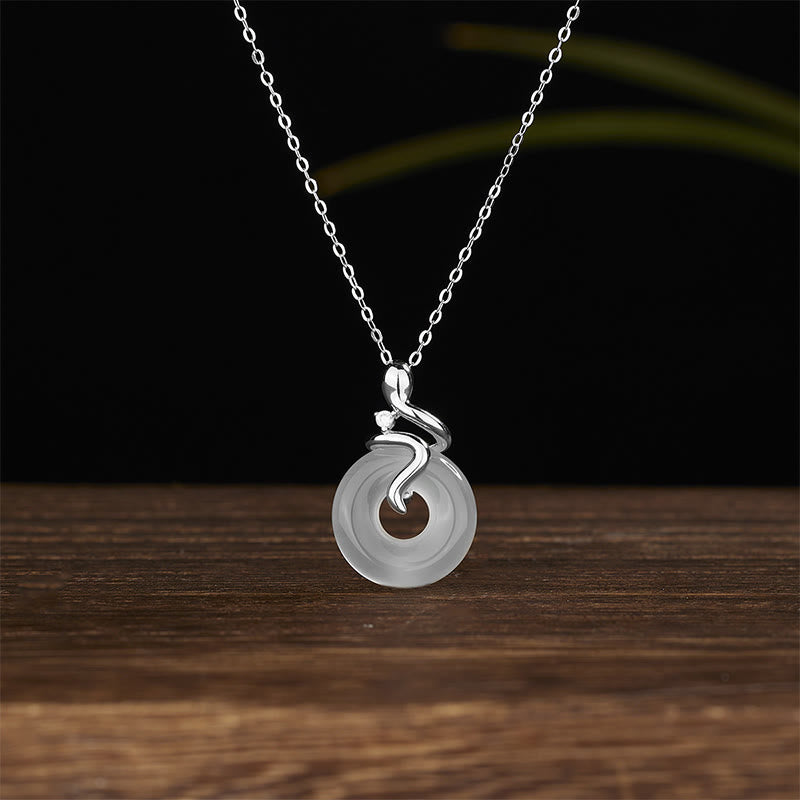 Buddha Stones 925 Sterling Silver Year of the Snake Chalcedony Peace Buckle Positive Necklace Pendant