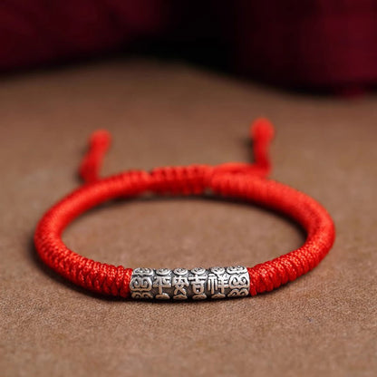 Buddha Stones Handmade 999 Sterling Silver Peace and Good Fortune Om Mani Padme Hum Luck Rope Bracelet