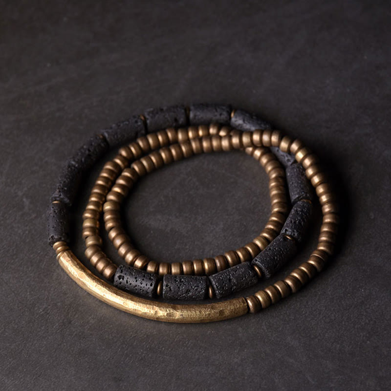 Buddha Stones Lava Rock Copper Brass Multi-turn Wrap Calm Bracelet