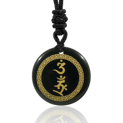 Buddha Stones Surrounding Protection Mantra Natural Various Crystal Black Obsidian Fulfilment Necklace Pendant