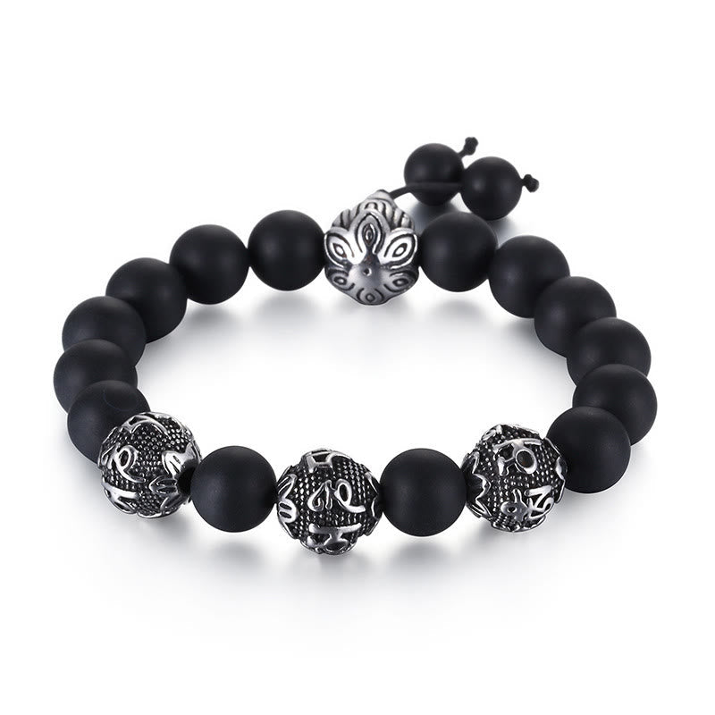 Buddha Stones Natural Tiger Eye Lava Rock Black Obsidian Titanium Steel Six-true-words Om Mani Padme Hum Protection Bracelet
