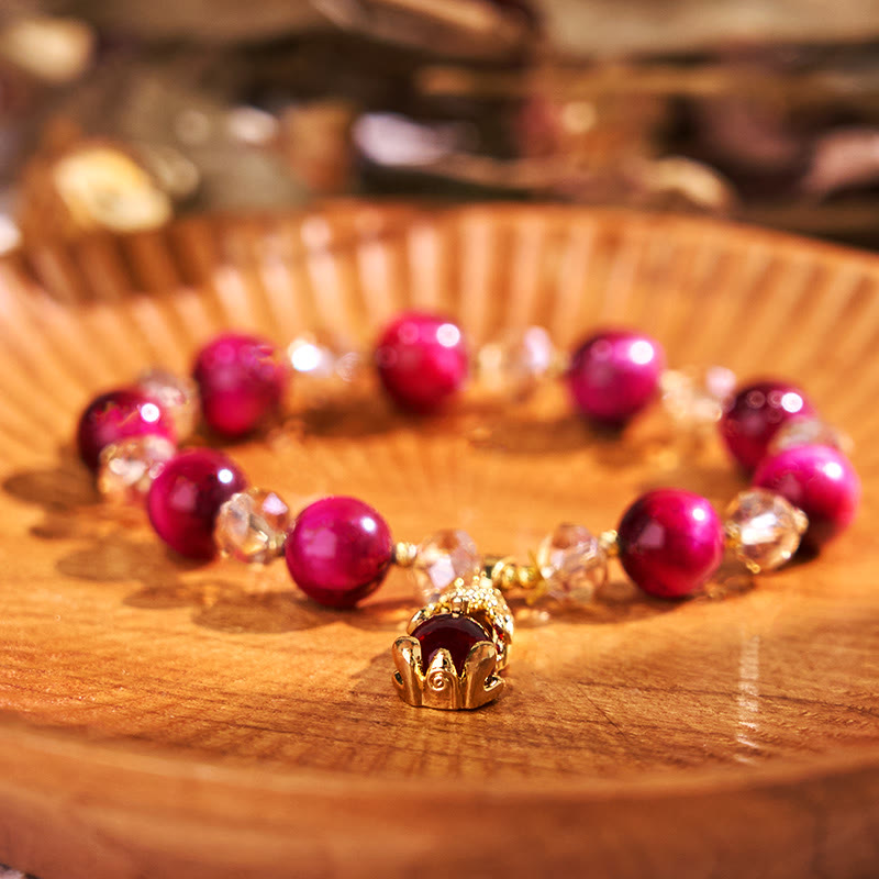 Buddha Stones Red Tiger Eye Pixiu Fox Protection Self Confidence Bracelet