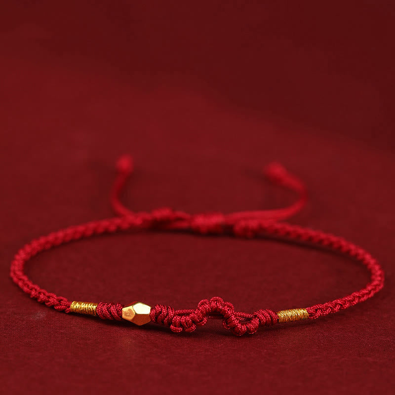 Buddha Stones 999 Gold Year of the Snake Mini Gold Bead Handmade Luck Protection Braided Bracelet