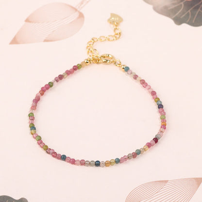 Buddha Stones 2mm Multicolor Tourmaline Ultra-thin Beads 14k Gold Plated Copper Wisdom Bracelet