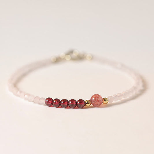 Buddha Stones 2mm Rose Quartz Garnet Strawberry Quartz Ultra-thin Beads Healing Energy Bracelet