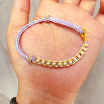 Buddha Stones Tibetan Gold Thread Colorful Peach Blossom Knot Connection Braided Bracelet