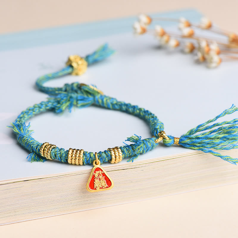 Buddha Stones Tibetan String Zakiram Goddess of Wealth Flower Tassel Protection Bracelet