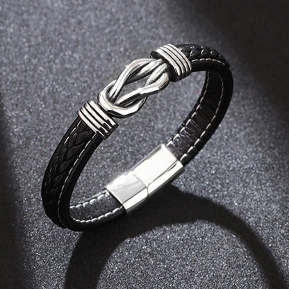 Buddha Stones Titanium Steel Leather Strengthen Bracelet