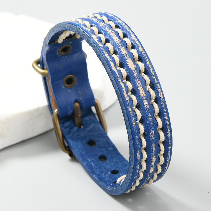 Buddha Stones Leather Adjustable Buckle Strengthen Bracelet