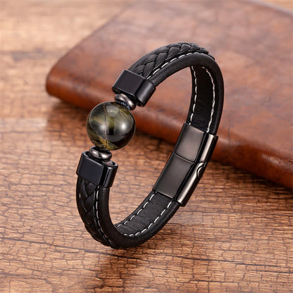 Buddha Stones Lazurite Lapis Lazuli Black Onyx Tiger Eye Lava Rock Om Mani Padme Hum Serenity Leather Bracelet