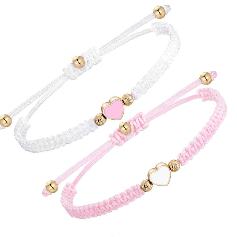 Buddha Stones 2pcs Handmade Braided Rope Love Heart Luck Couple Bracelet