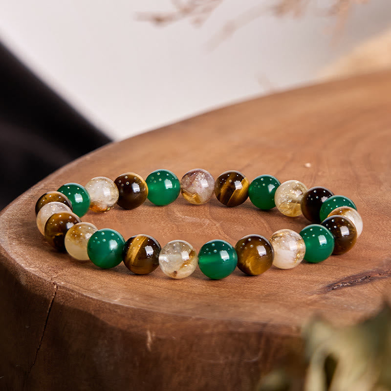 Buddha Stones Natural Tiger Eye Green Agate Citrine Mix and Match Beads Protection Bracelet