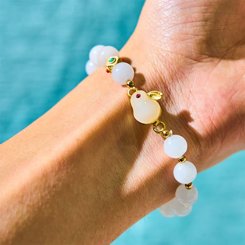 Buddha Stones Golden Silk Jade Rabbit Luck Bracelet