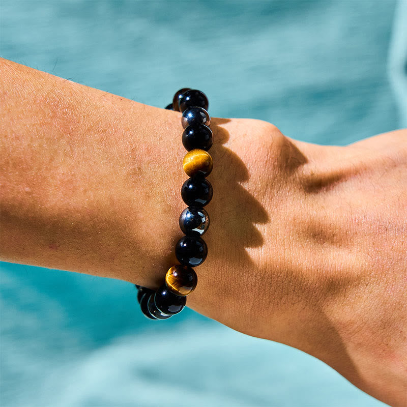 8mm Tiger Eye Obsidian Hematite Bracelet for Protection
