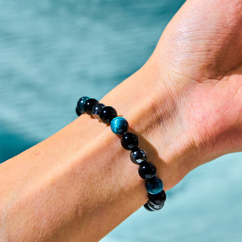 8mm Tiger Eye Obsidian Hematite Bracelet for Protection