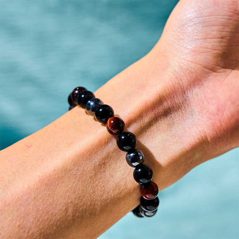 8mm Tiger Eye Obsidian Hematite Bracelet for Protection