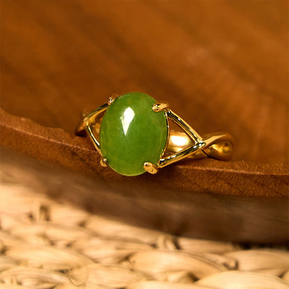 Buddha Stones Natural Jade Alloy Adjustable Buckle Abundance Ring