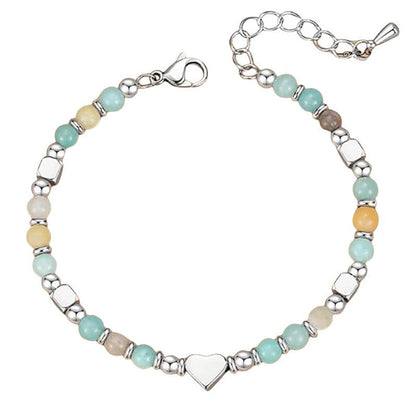 Buddha Stones Natural Stone Amazonite Amethyst Lazurite Lapis Lazuli Rose Quartz Heart Positive Balance Bracelet