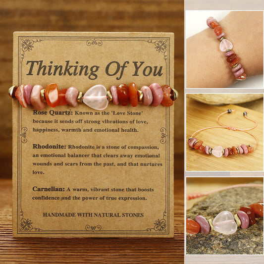 Buddha Stones Thinking of You Rose Quartz Rhodonite Carnelian Relationships Bracelet